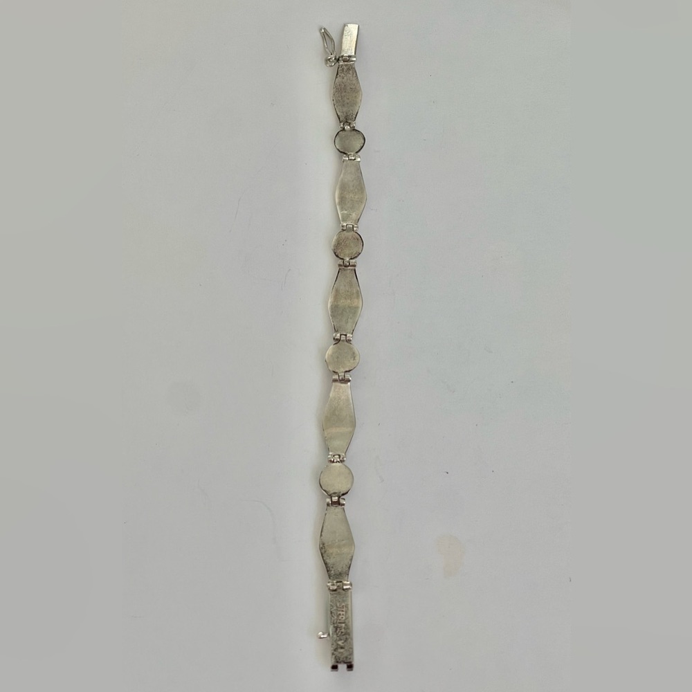 Vtg Native American ZUNI Sterling Sun Face Inlaid Onyx Pearl Coral Bracelet 6.5" - Picture 10 of 11